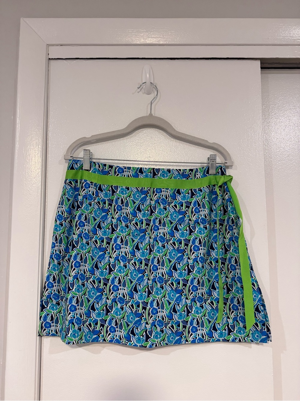 Blue Floral Wrap Skort with Lime Trim